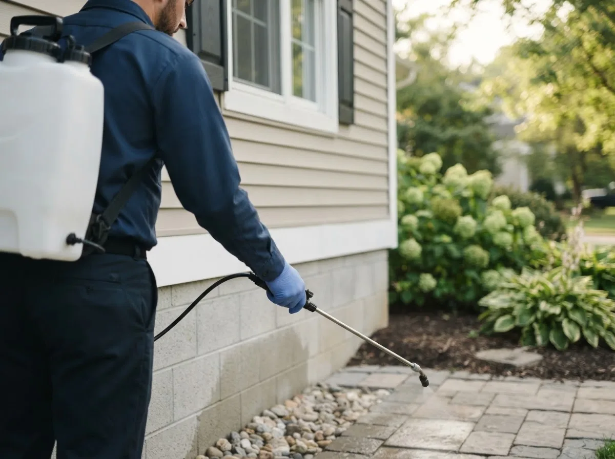 Pest control technician inspecting a home in Strathcona, MN